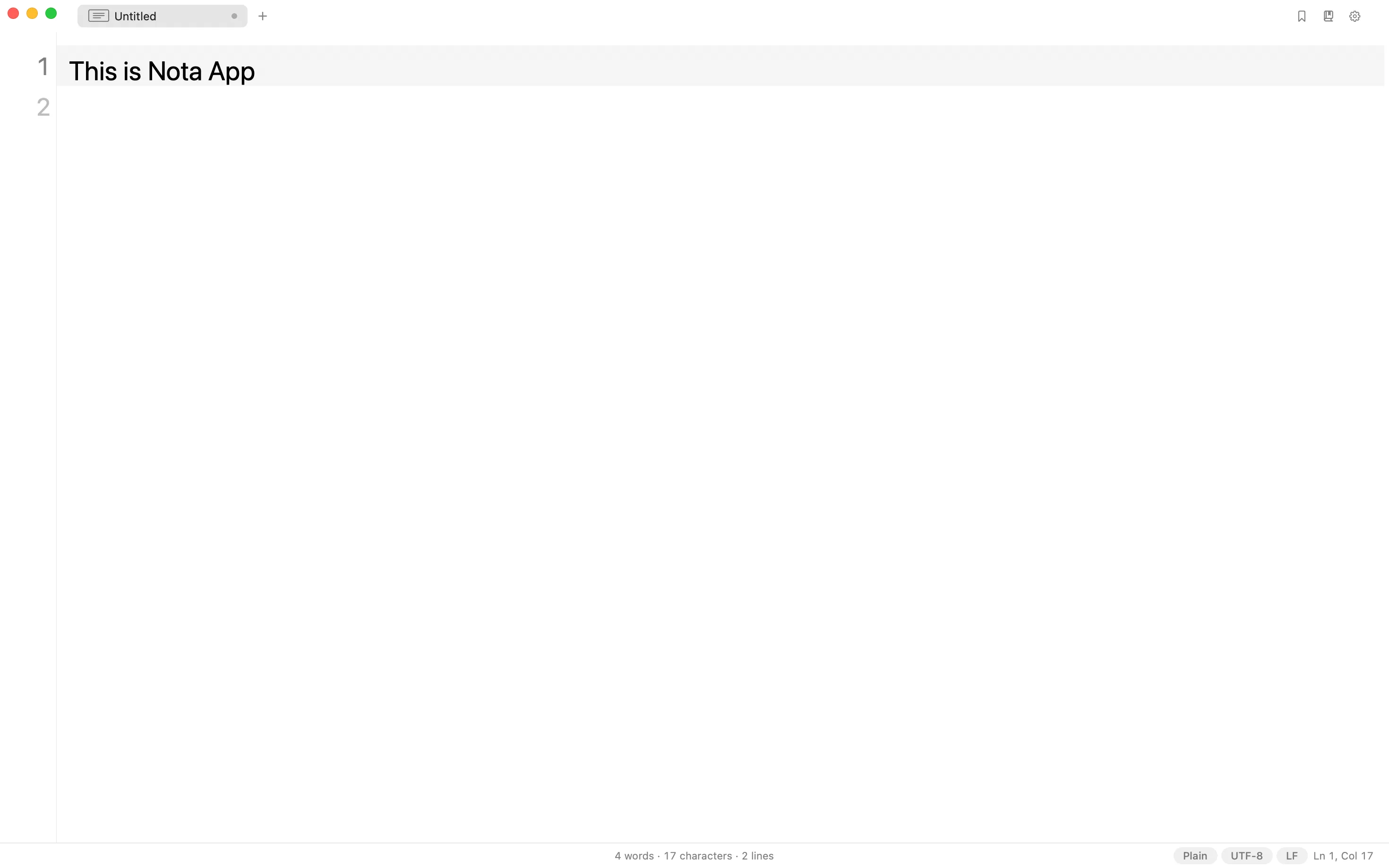 An Untitled tab in Nota with “This is Nota App” typed on the first line.